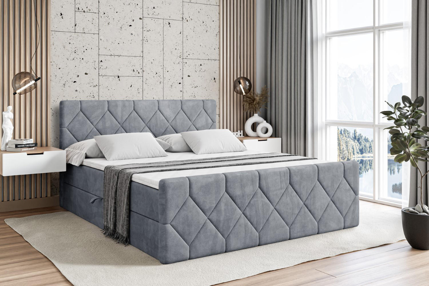 Thumbnail - Altdecor Boxbett, Grau, Holzwerkstoff, Höhe ca. 20 cm, 140x200 cm, Schlafzimmer, Betten, Boxspringbetten