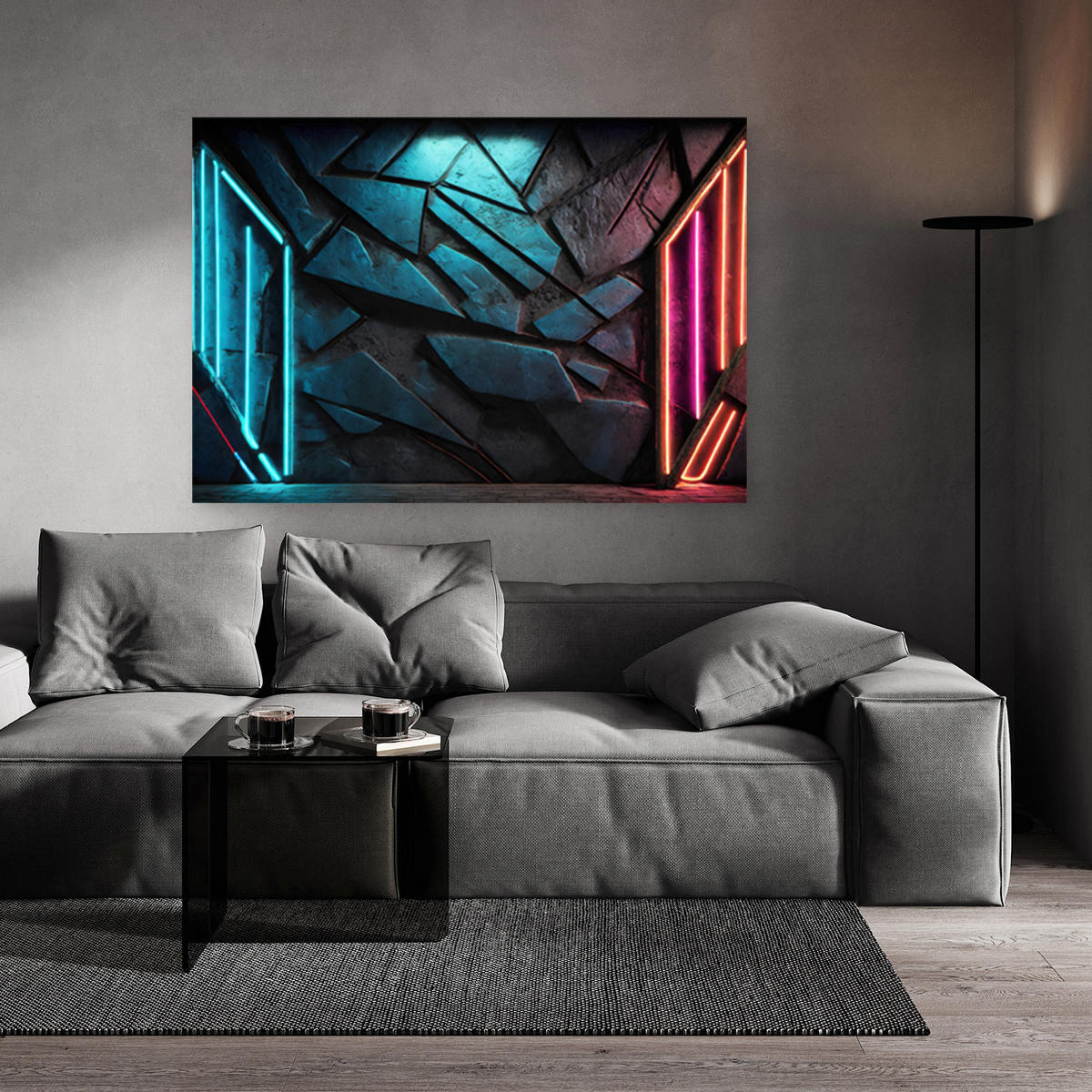 WANDBILD neon futuristische textur - Blau, Textil (60/40cm) - Feeby