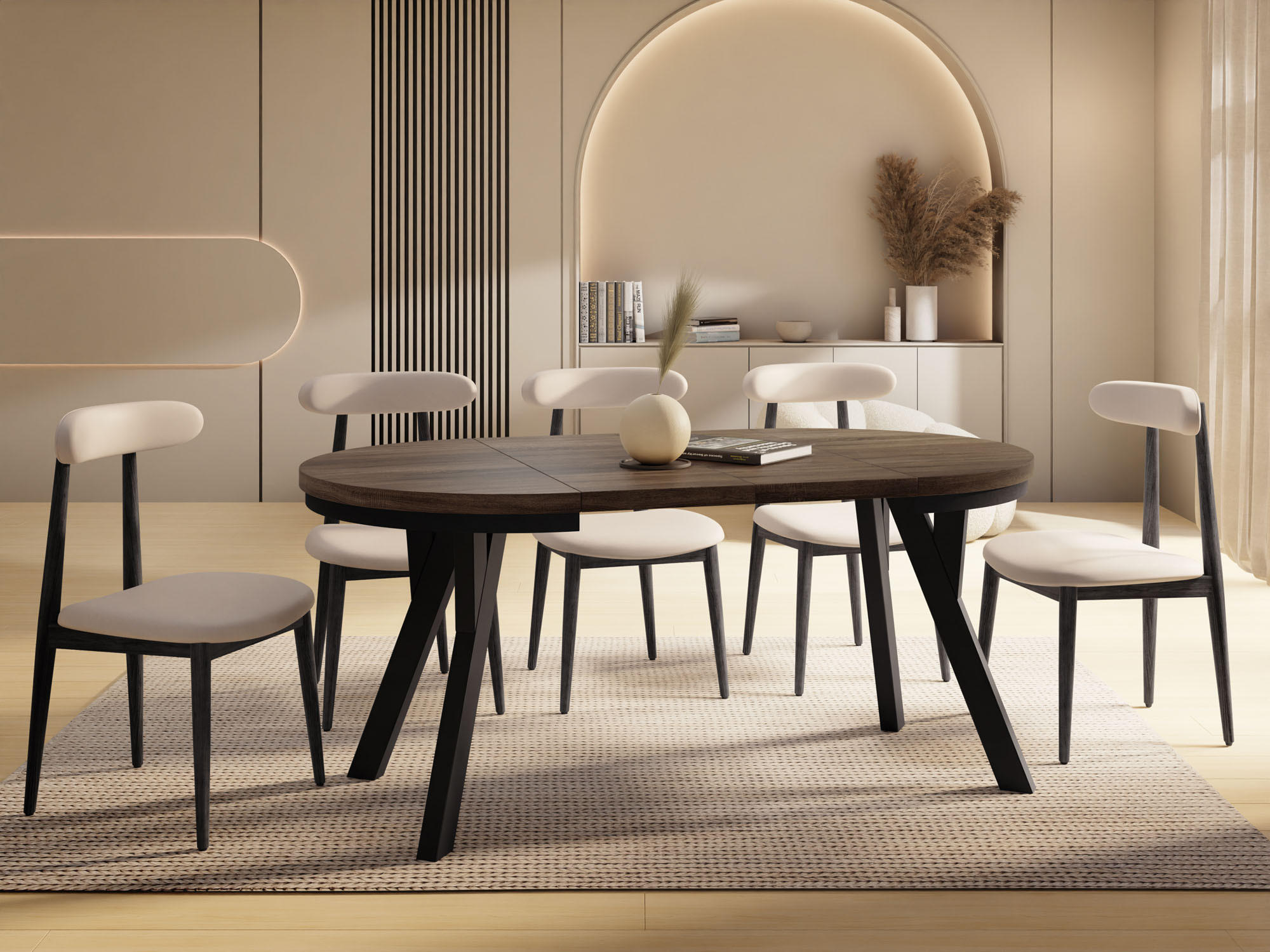 Thumbnail - WFL Group Esstisch, Eiche, Holzwerkstoff, 9-Sitzer, Rund,Rund, 90x77x90 cm, Esszimmer, Tische, Esstische