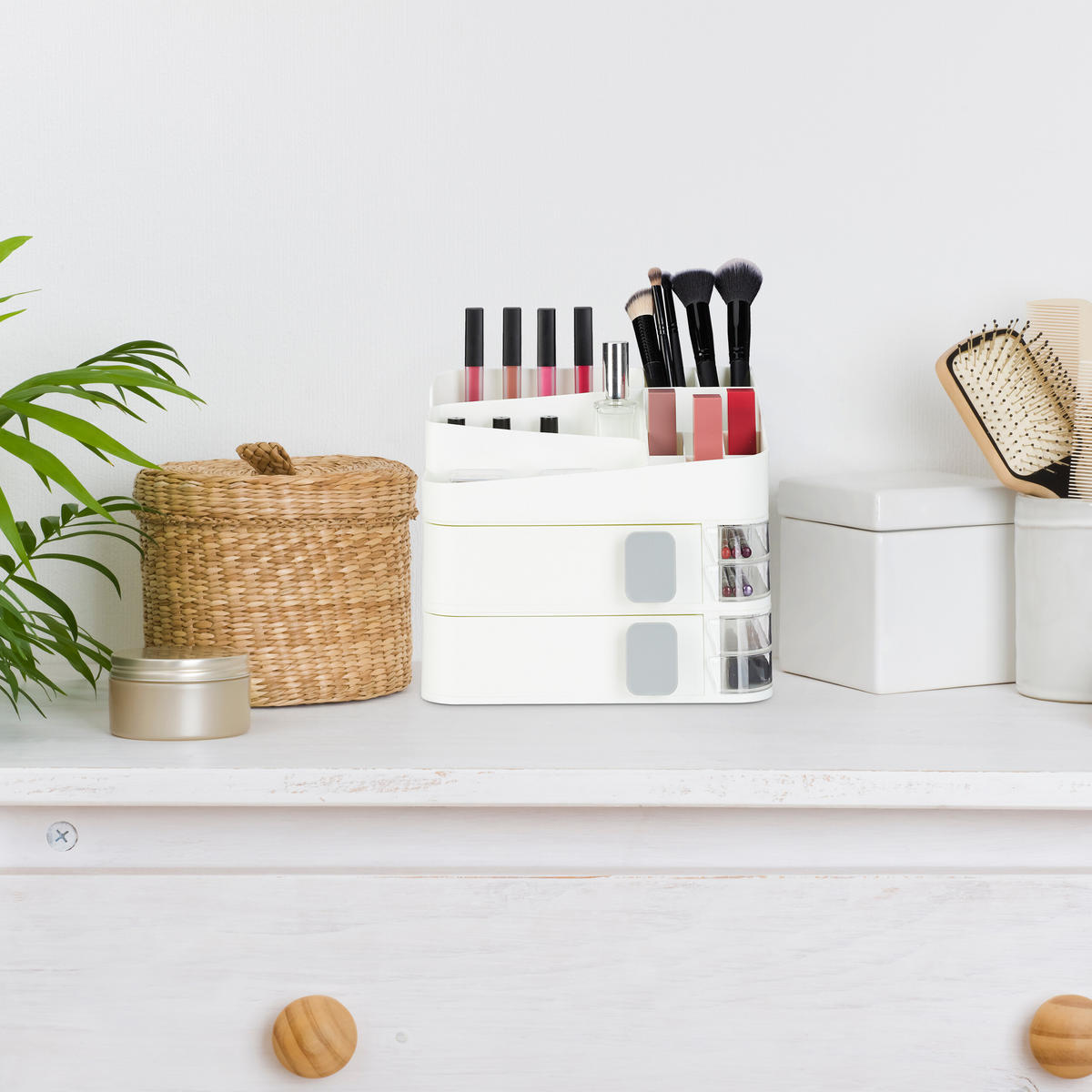 MAKE-UP-ORGANIZER - Weiß, Kunststoff (26/21.5/21cm) - Relaxdays