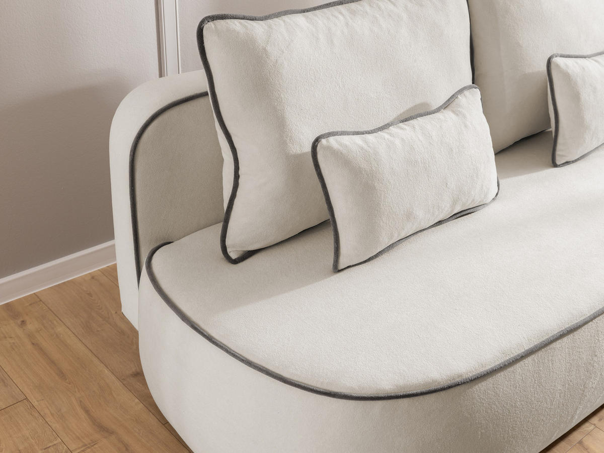 SCHLAFSOFA Vero im modernen und abgerundeten Design mit Bettkasten aus Hellgrau Plüschstoff mit graphiter Paspel - Hellgrau/Schwarz, Holz/Kunststoff (210/90/98cm) - S-Style Möbel