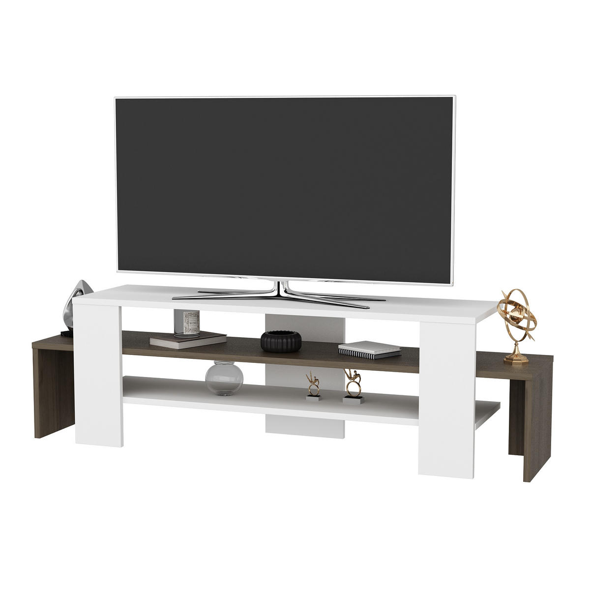 TV-ELEMENT Lenora Weiss Walnuss - Graubraun/Weiß, Holzwerkstoff (150/45/35cm)