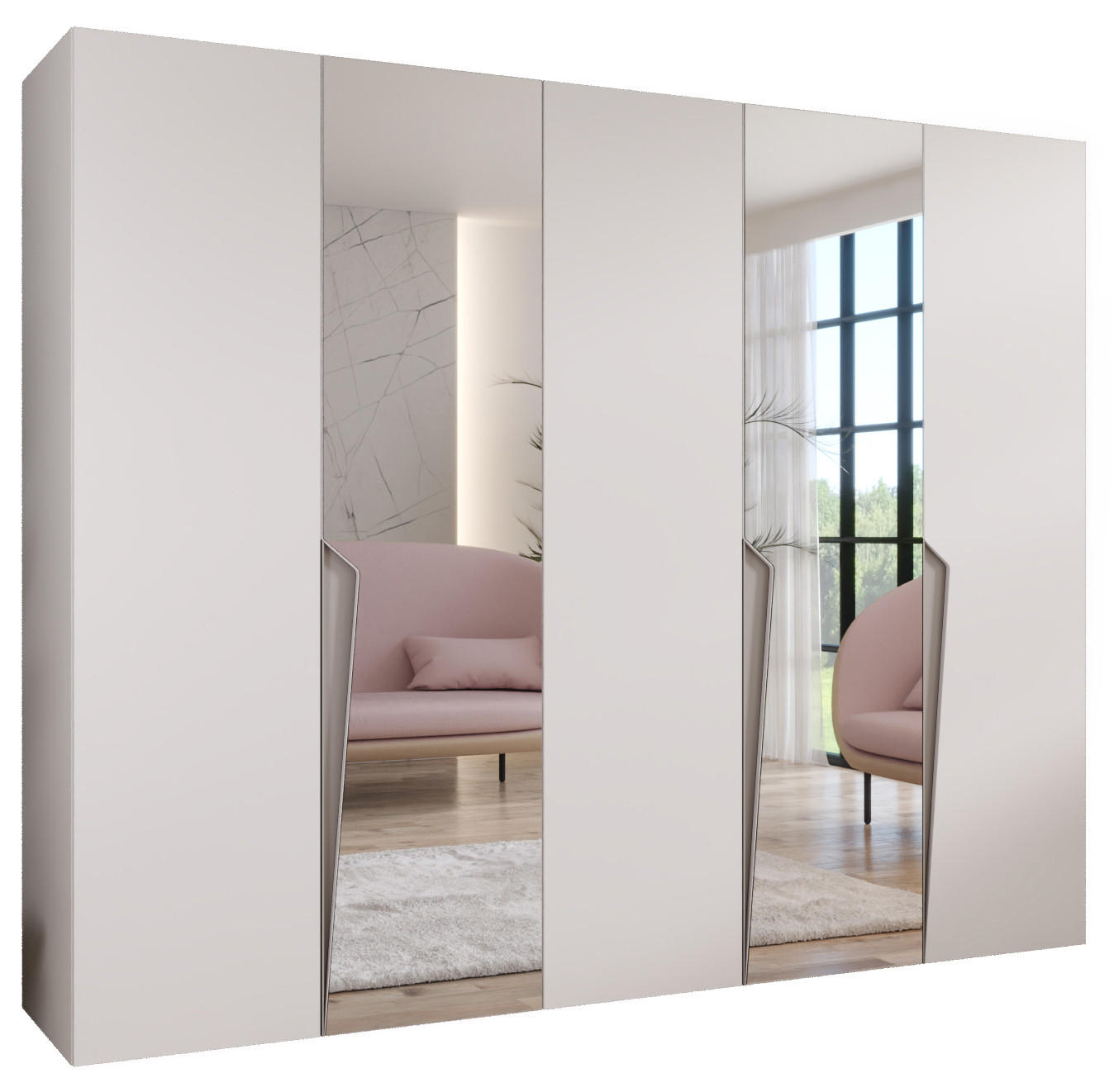 DREHTÜRENSCHRANK 202/250/52 5-türig - Beige/Weiß, Holz/Metall (250/202/52cm) - Abiks Möbel