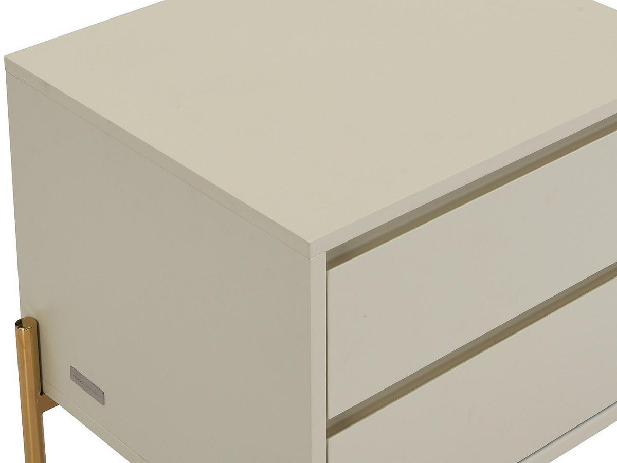 NACHTTISCH mit 2 Schubladen - MDF & Metall - Beige & Goldfarben - KORASA - Beige, Holz (50/50/40cm) - Pascal Morabito