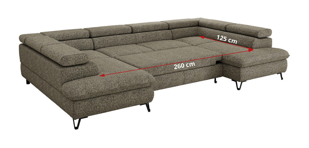 WOHNLANDSCHAFT PABLO U Strukture Grau - Schwarz/Grau, Textil/Metall (346/76/208cm) - MKS