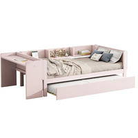 BETT 90/200 cm in Rosa mit Ausziehbett, Schreibtisch und Lattenrost - Rosa, Holz (90/200cm) - BEAOK