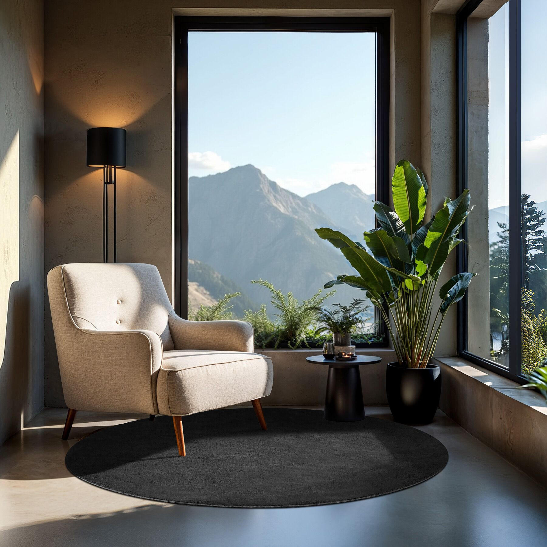 Thumbnail - tectake Kurzflorteppich, Schwarz, Textil, Rund, 120x120 cm, Teppiche & Böden, Teppiche, Moderne Teppiche