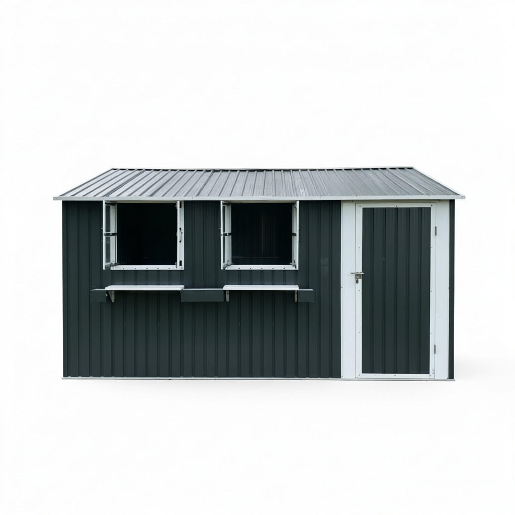 GERÄTEHAUS 359.4/284.2/206.9 cm Anthrazitgrau mit 3 öffenbaren Fenstern, abschließbaren Doppeltüren und Blumenregal (10,21 m²) - Anthrazit, Metall (303.8/204.9/370.8cm) - Oxeza