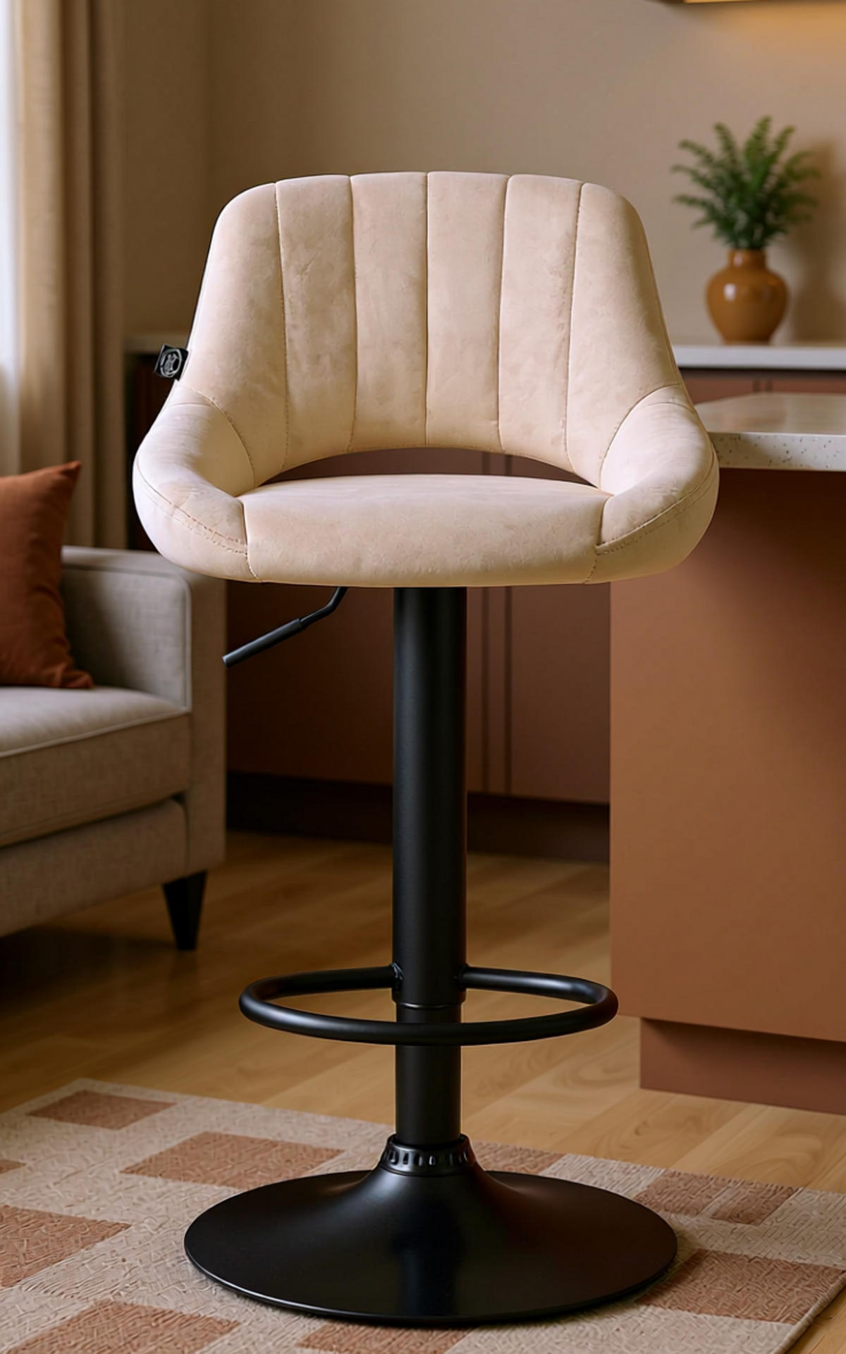 BARHOCKER 2er Set Milos Samt B creme - Creme/Schwarz, Textil/Metall (47/106/48cm) - TPFLiving