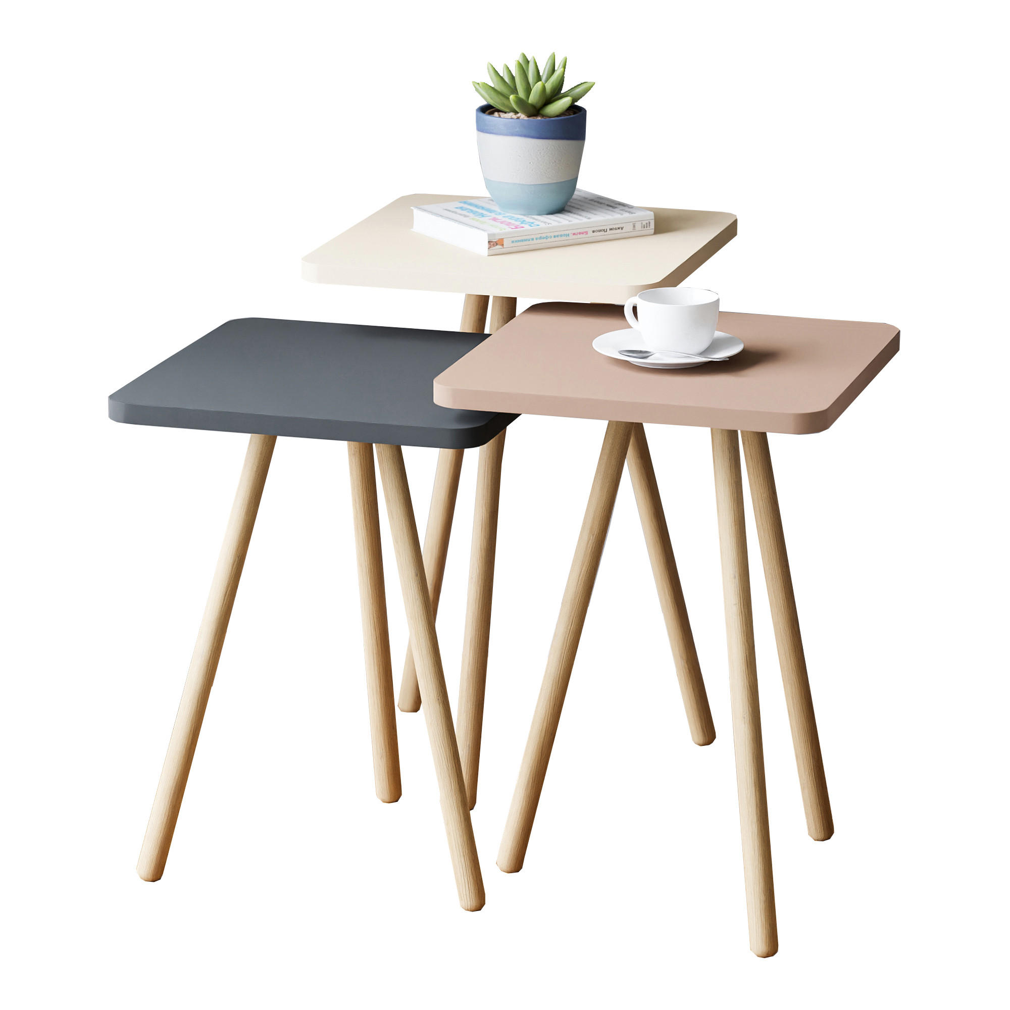 SATZTISCH Hobro 3-tlg. 34/34/49 - Rosa, Holzwerkstoff (34/34/49cm) - [en.casa]