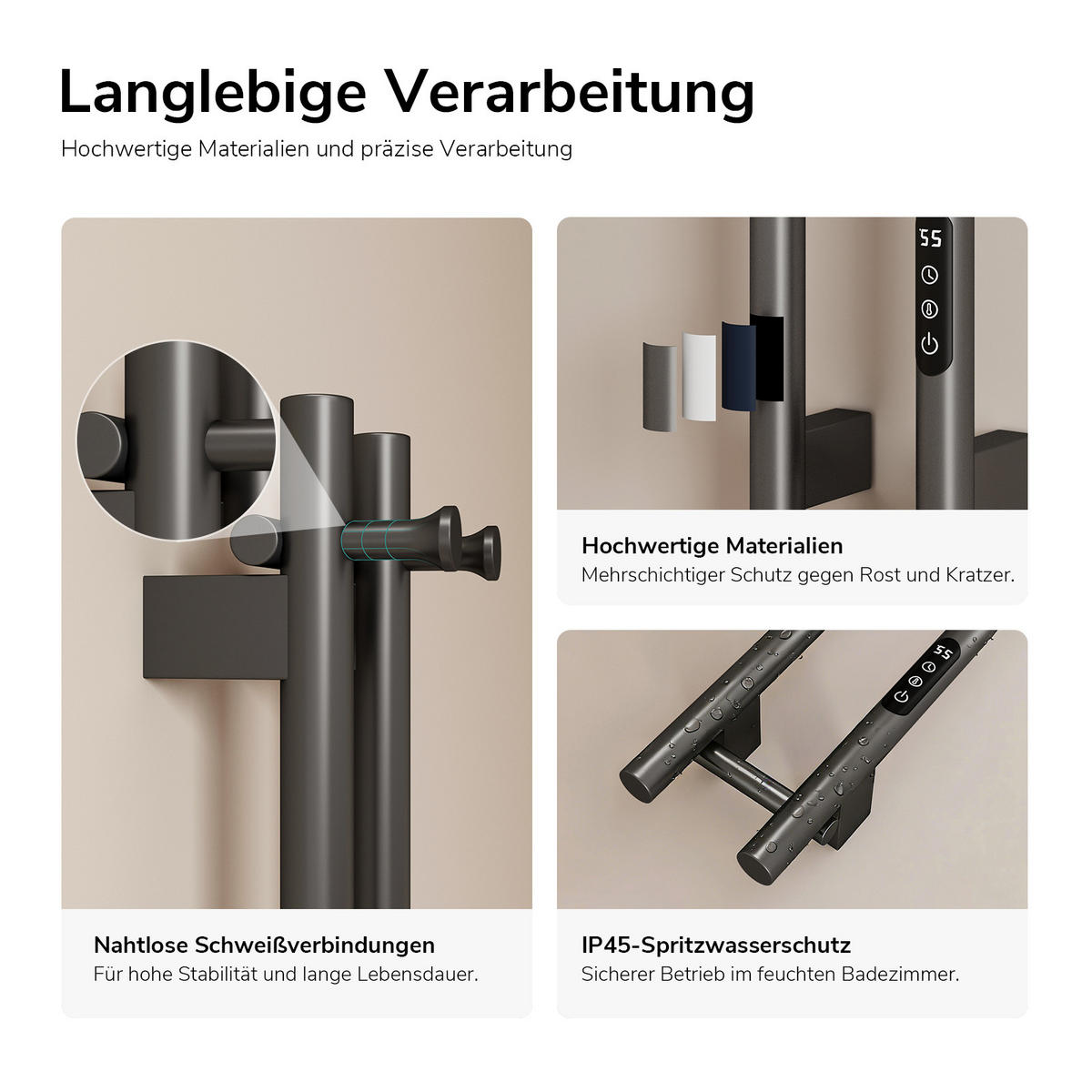 HEIZKÖRPER elektrisch vertikal 120 x 12,4 cm mit Smart-Steuerung Anthrazit - Anthrazit, Metall (12.4/120/14cm) - EMKE