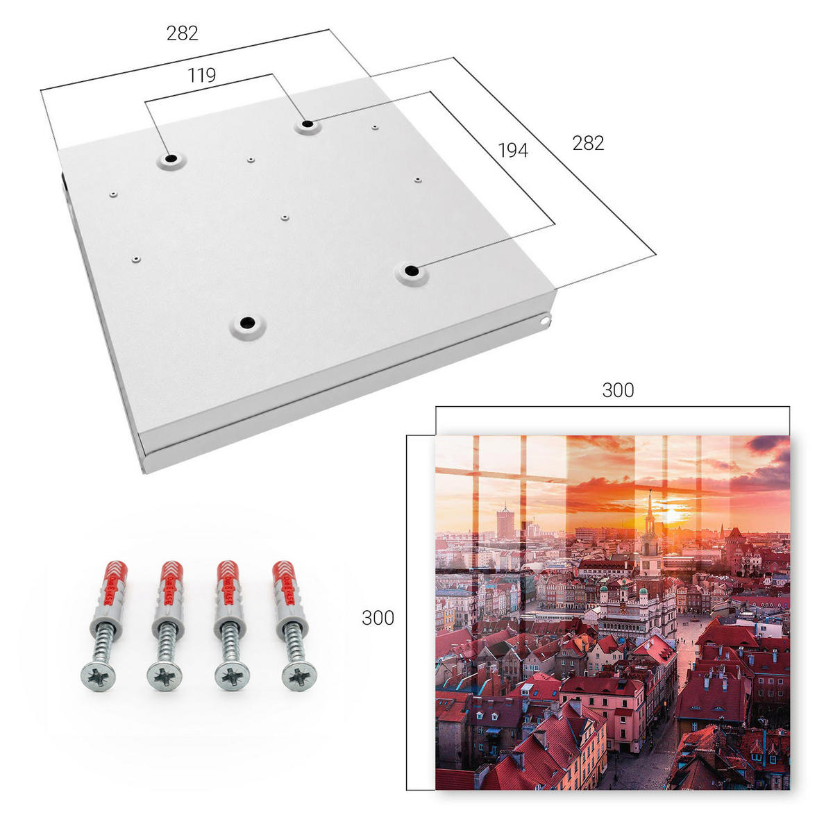 SCHLÜSSELBOX Weiß 30x30 cm – Türöffnung nach rechts - Sonnenuntergang - Orange, Metall (30/30/5cm) - TULUP