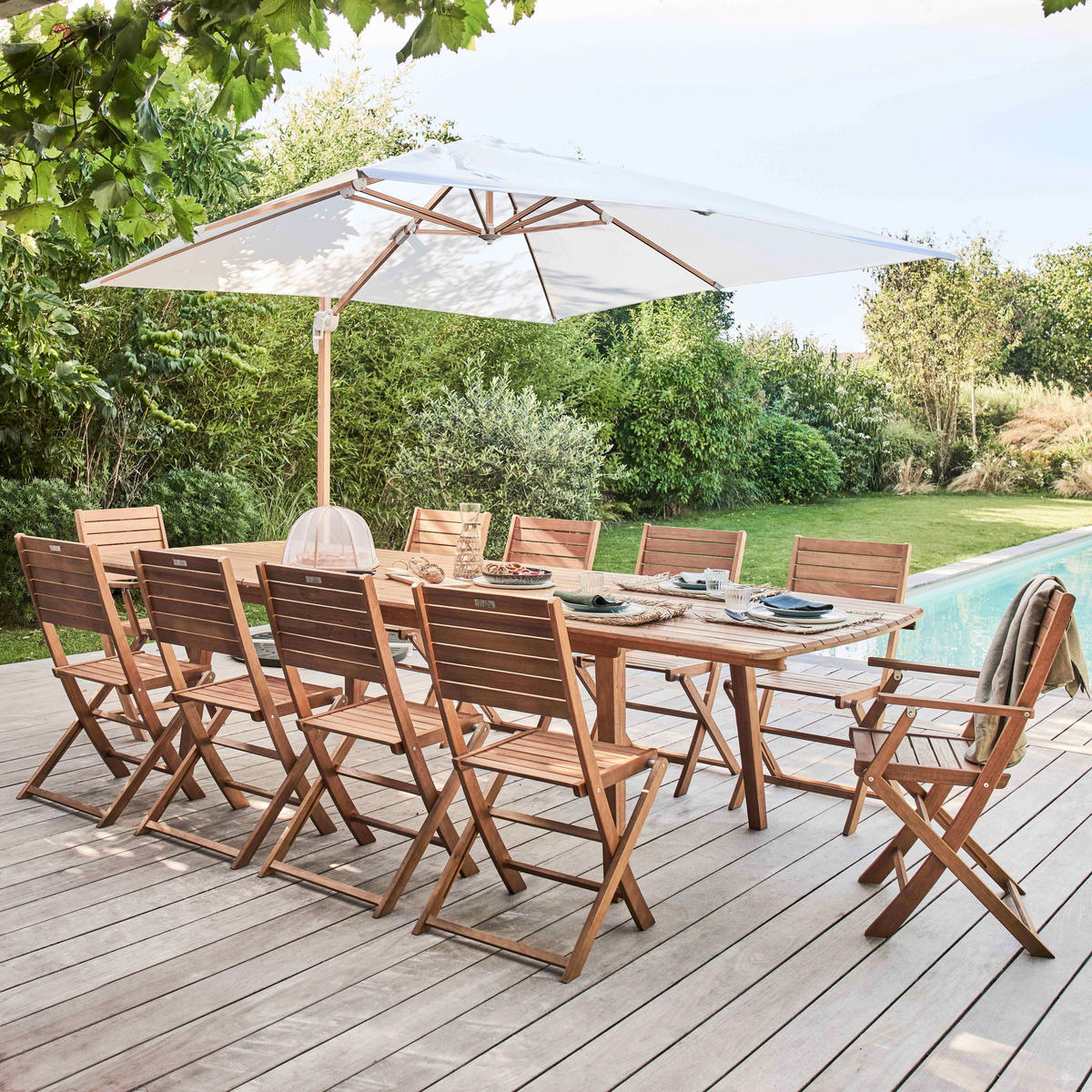 GARTENSET 11-tlg., Braun - Eichefarben, Holz - Oviala