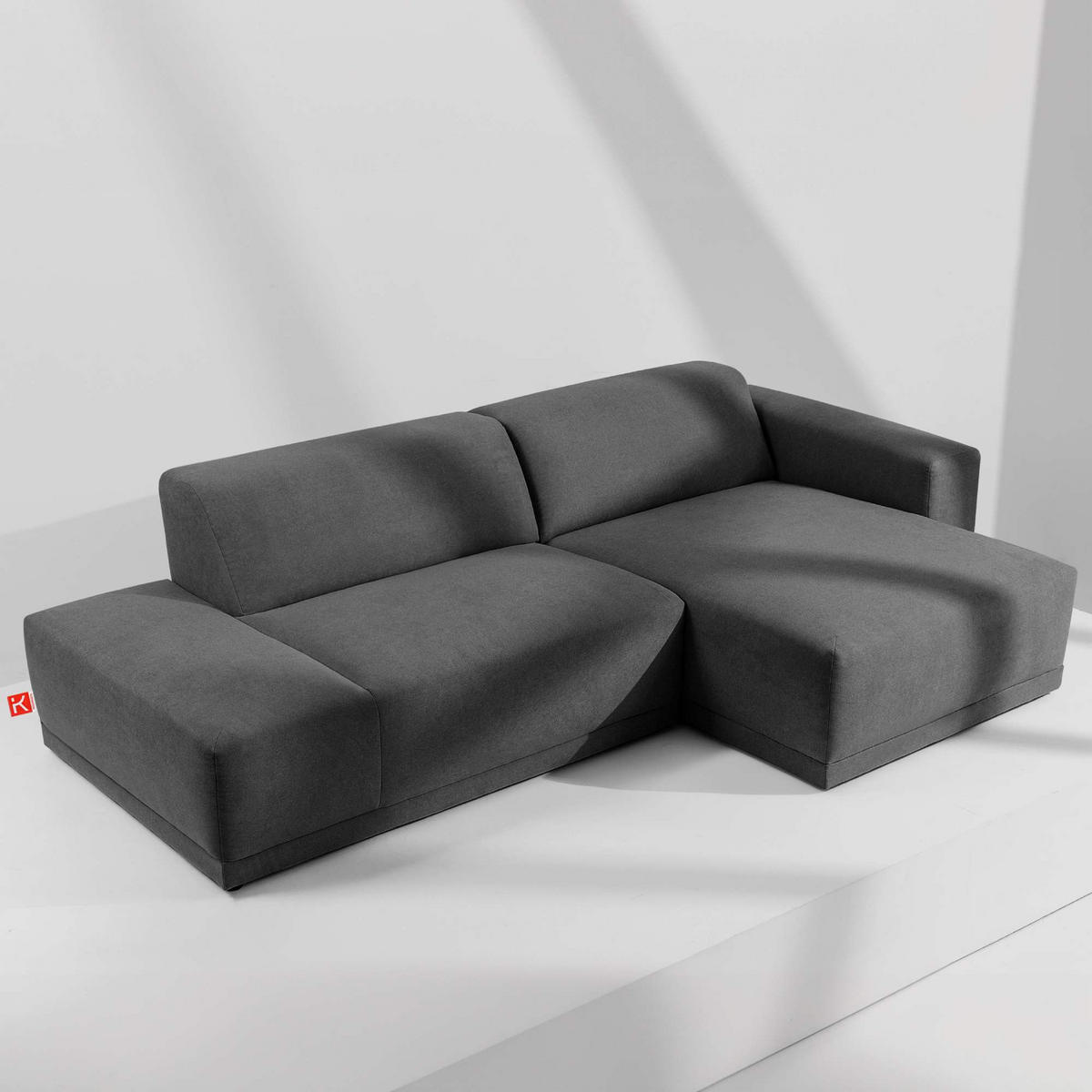 ECKSOFA RECHTS MUDI in moderner Optik mit hochwertigem Kaltschaum, Cord-Stoff, Dunkelgrau - Dunkelgrau/Schwarz, Textil (280/160cm) - KONSIMO®