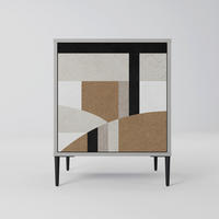 SIDEBOARD DELICATE MEMENTO, Grau, 57,5x42x72,5 cm, Schwarze Metallfüße - Multicolor/Schwarz, Holzwerkstoff/Metall (57.5/72.5/42cm) - SpaceRebels