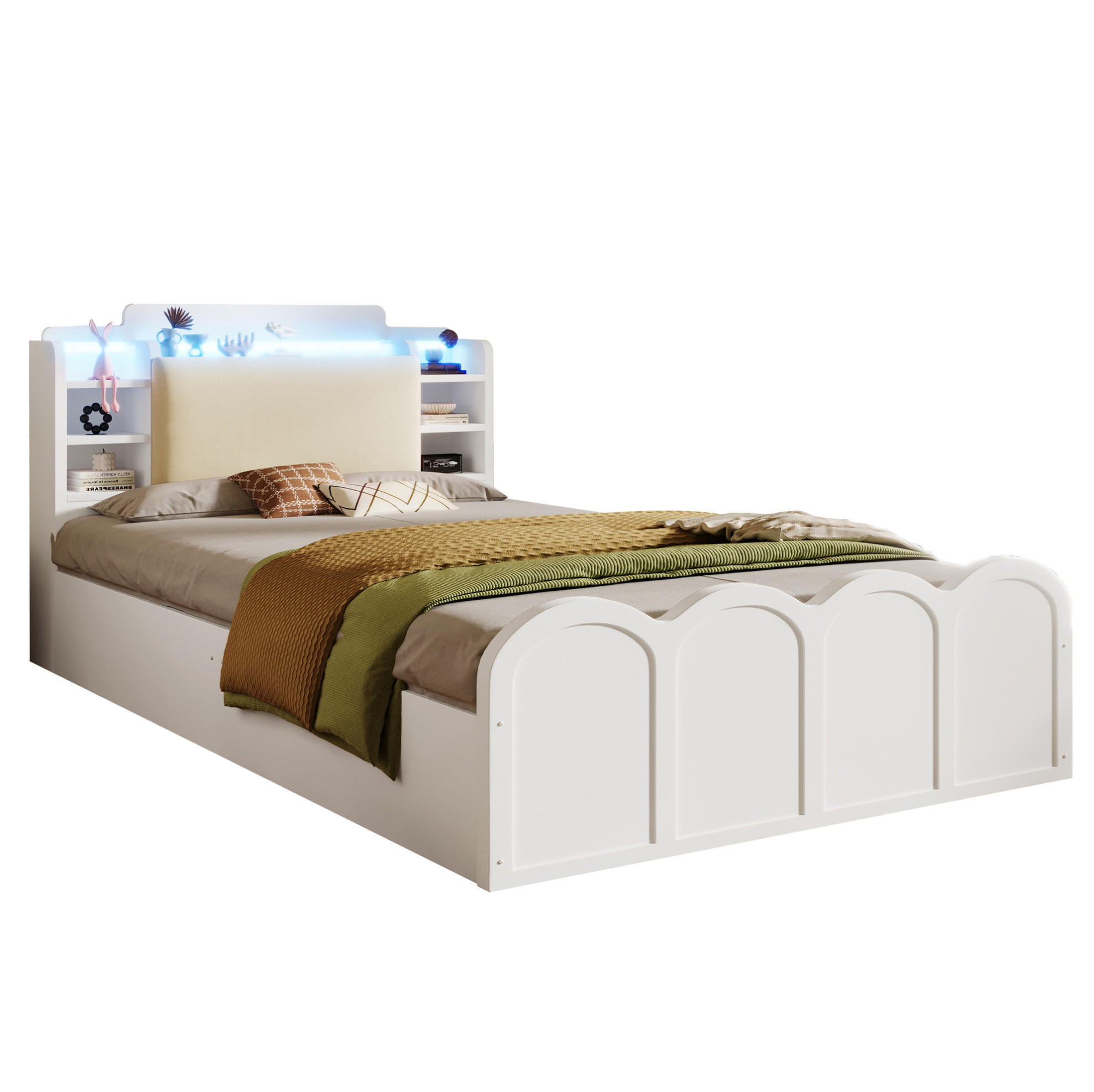 PANEELBETT 90/200 cm Weiß aus Massivholz und Holzwerkstoff mit hydraulischem Stauraum, USB- und Typ-C-Anschluss - Weiß, Holz (90/200cm) - OKMYHOME