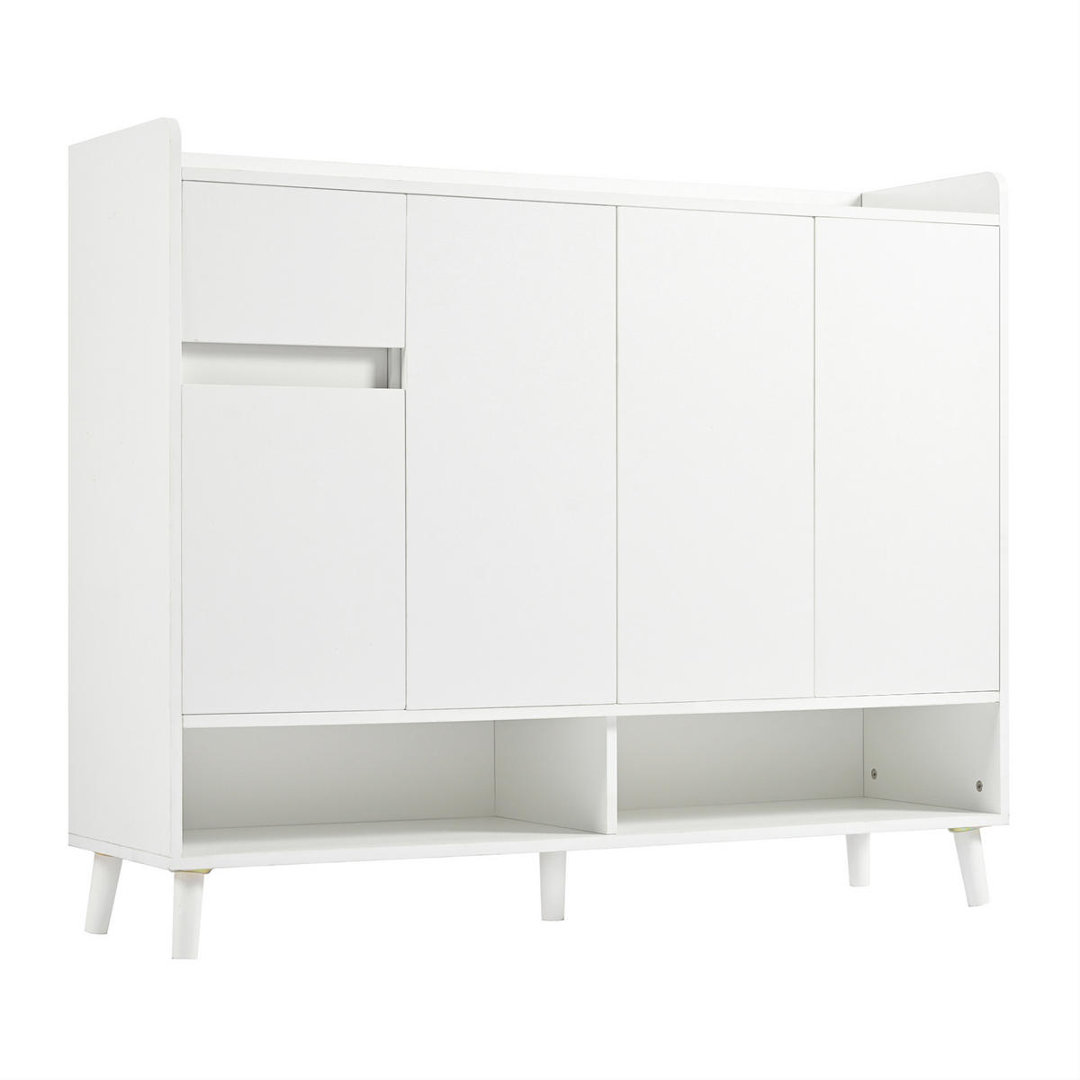 SCHUHSCHRANK 120/35/99 cm mit 4 Türen, 1 Schublade, verstellbarem Einlegeboden und Kippsicherung, aus Spanplatte, Weiß - Weiß, Holzwerkstoff (120/99/35cm) - Redom