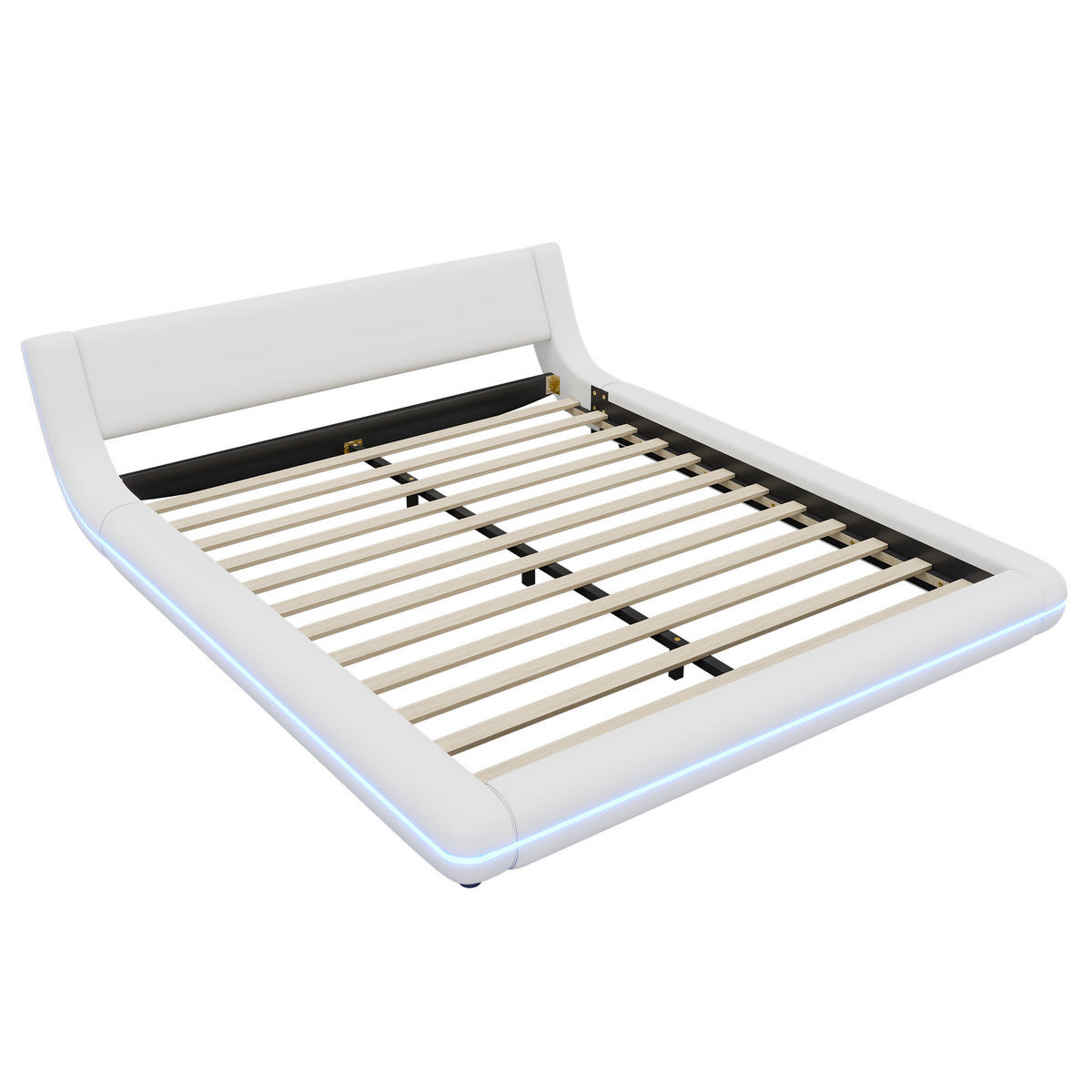 FLACHBETT 160x200cm Weiß PU LED-Umgebungslicht Bodenbett - Weiß, Holz (160/200cm) - FLIEKS