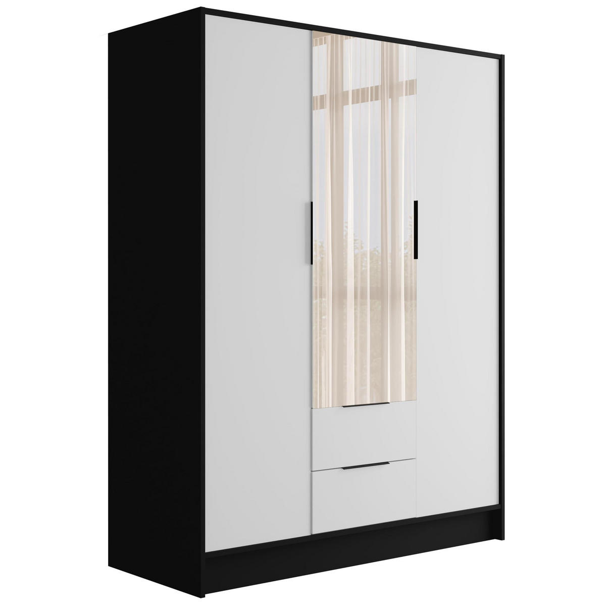 KLEIDERSCHRANK mit Spiegel und Flügeltüren KOLIN 150x200cm Schwarz / Weiß - Schwarz/Weiß, Holzwerkstoff (150/200/51cm) - ALTDECOR