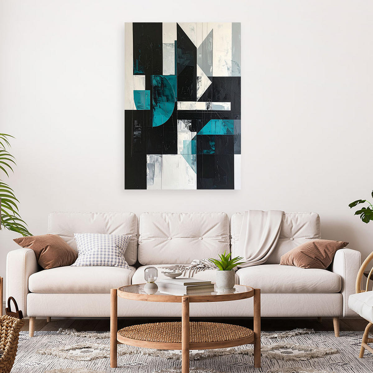 LEINWANDBILD 3D und geometrisch 60x90cm - Türkis, Textil (60/90cm) - Feeby