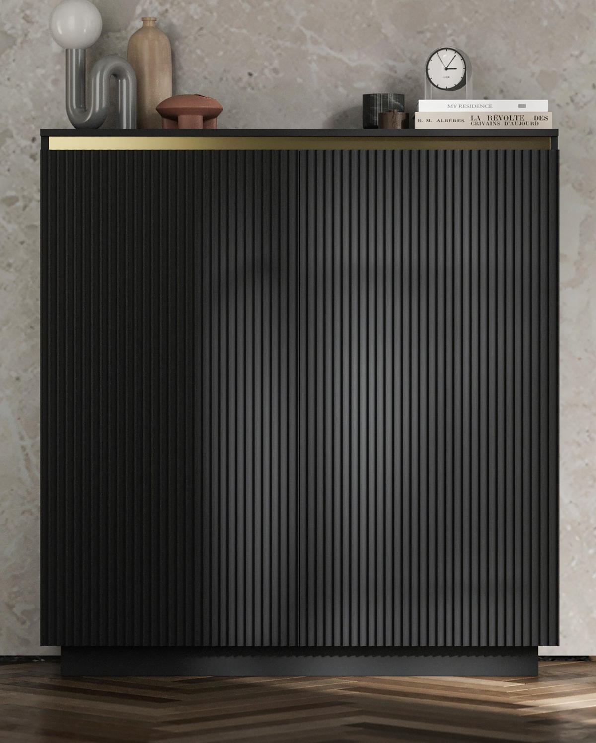 HIGHBOARD Selene 2D Schwarz Matt 111 cm Glamour - Schwarz, Holzwerkstoff (110.8/118/35cm) - Meble Lindner