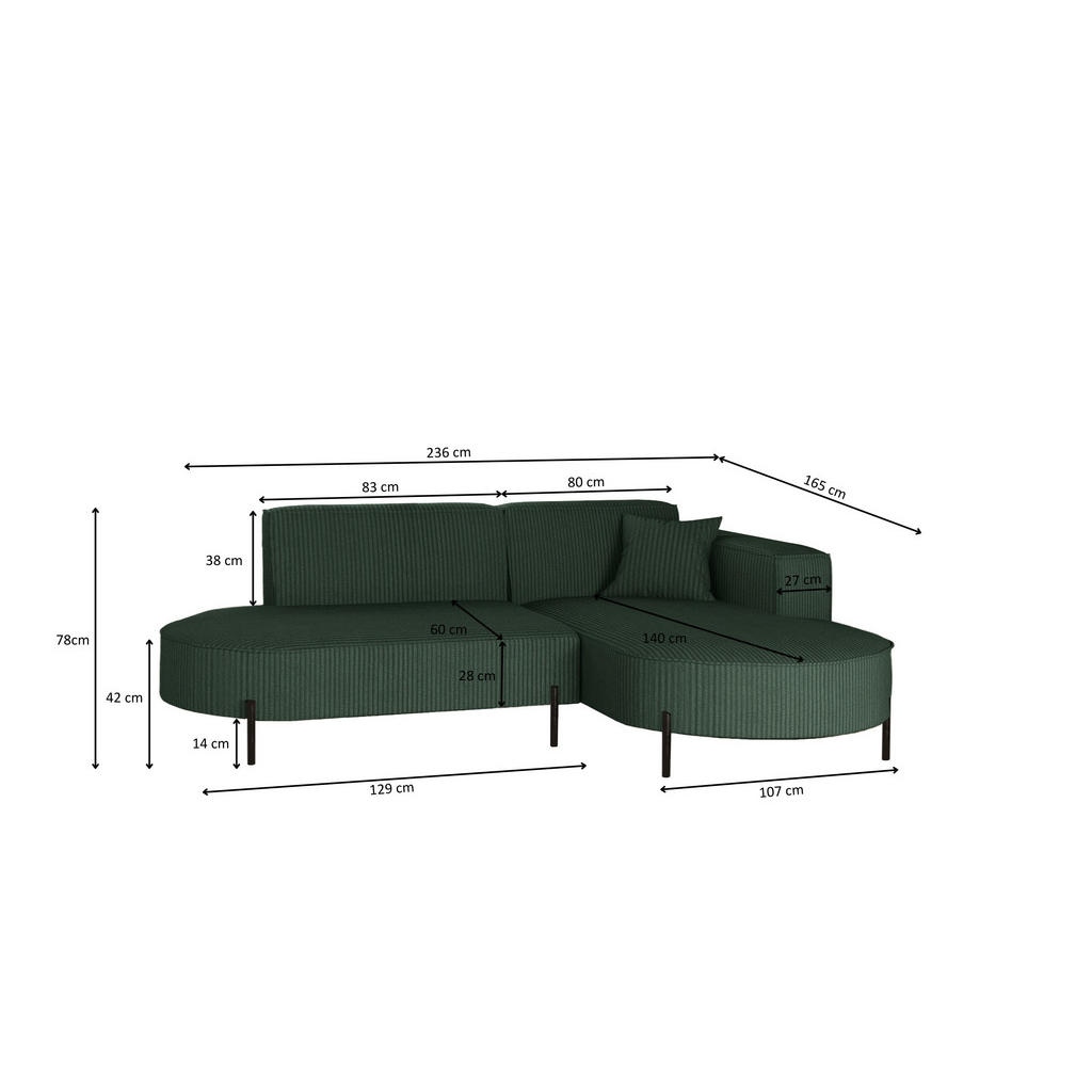 Thumbnail - Kaiser Möbel Ecksofa, Grün, Holzwerkstoff, L-Form, 236x165 cm, Wohnzimmer, Sofas & Couches, Wohnlandschaften, Ecksofas