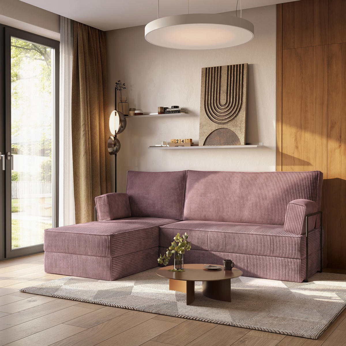 ROHOVÁ SEDAČKA NOTIA modulární Boneless pohovka s funkcí spaní, šeříková POSO 130 - fialová, textil (200/120cm) - MASSENO