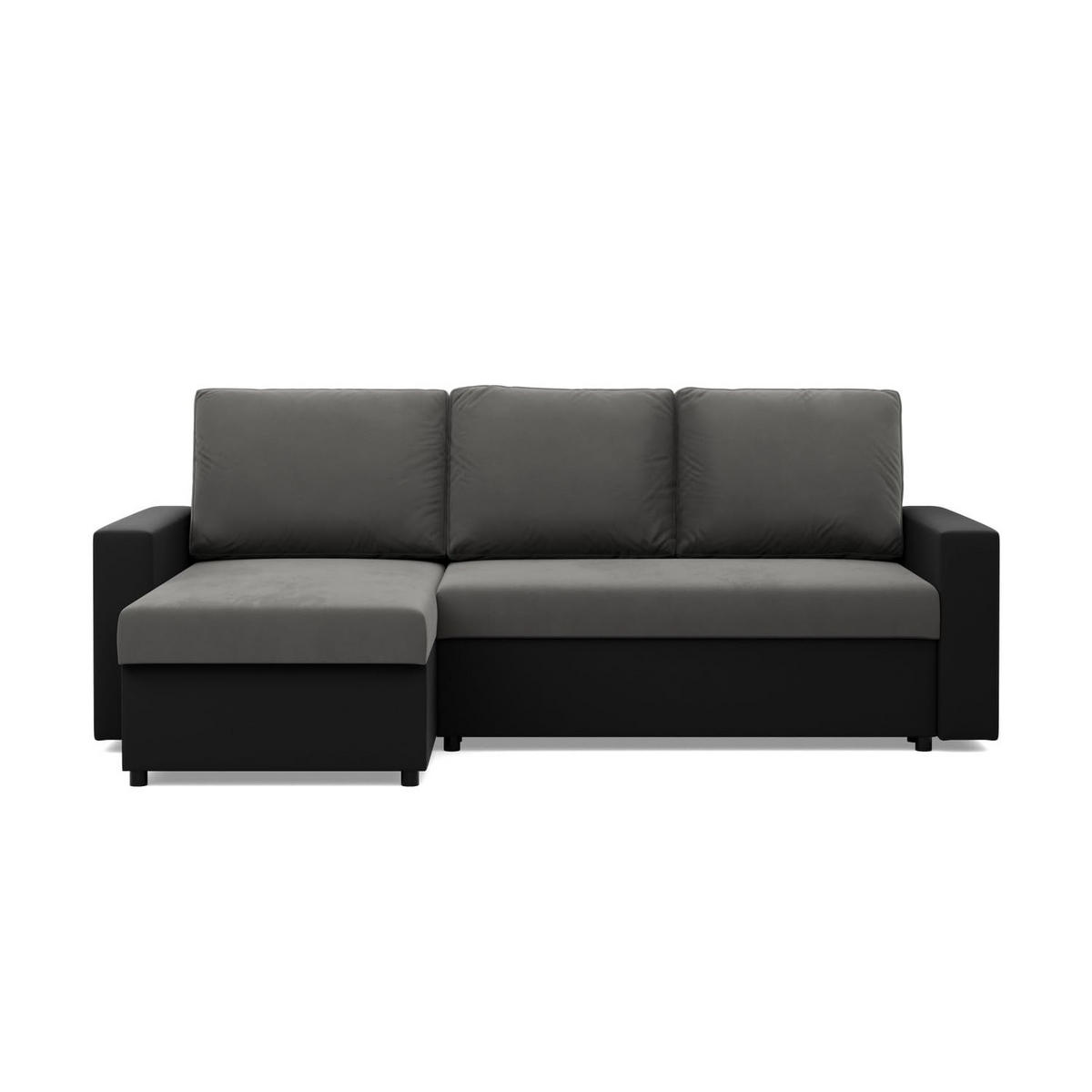 ECKSOFA MIT SCHLAFFUNKTION LUNA, Dunkelgrau + Schwarz - Dunkelgrau/Schwarz, Textil (231/140cm)