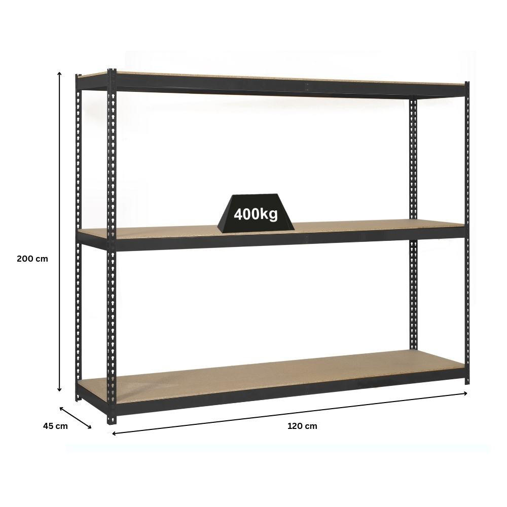 SCHWERLASTREGAL WOOD YETI THREE | HxBxT 200x120x45cm | Fachlast 400kg | Anthrazit - Anthrazit, Metall (120/200/45cm) - PROREGAL