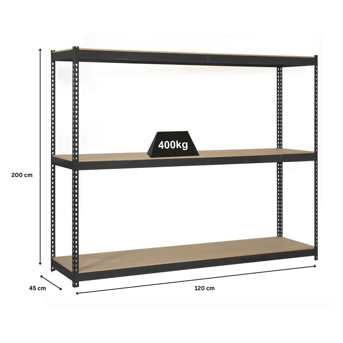 SCHWERLASTREGAL WOOD YETI THREE | HxBxT 200x120x45cm | Fachlast 400kg | Anthrazit - Anthrazit, Metall (120/200/45cm) - PROREGAL
