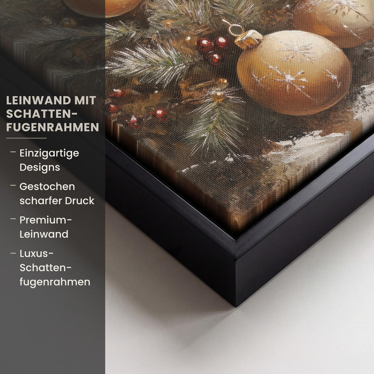 LEINWAND Bilder mit Rahmen - Weihnachten - Kugeln - Beige - Gold - 20x20 - Goldfarben, Textil (20/20cm) - MuchoWow