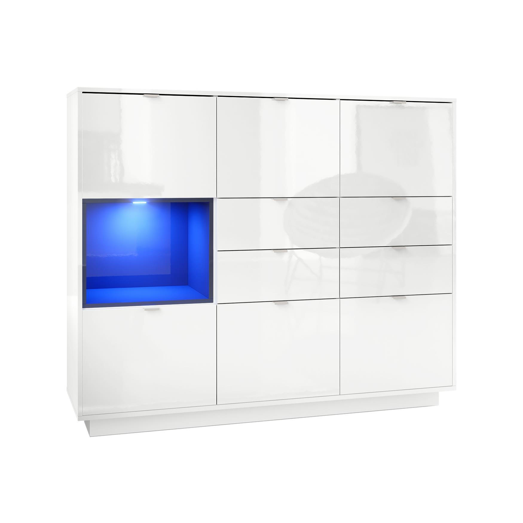 Vladon Highboard Schwarz Hochglanz 153x123x37 cm