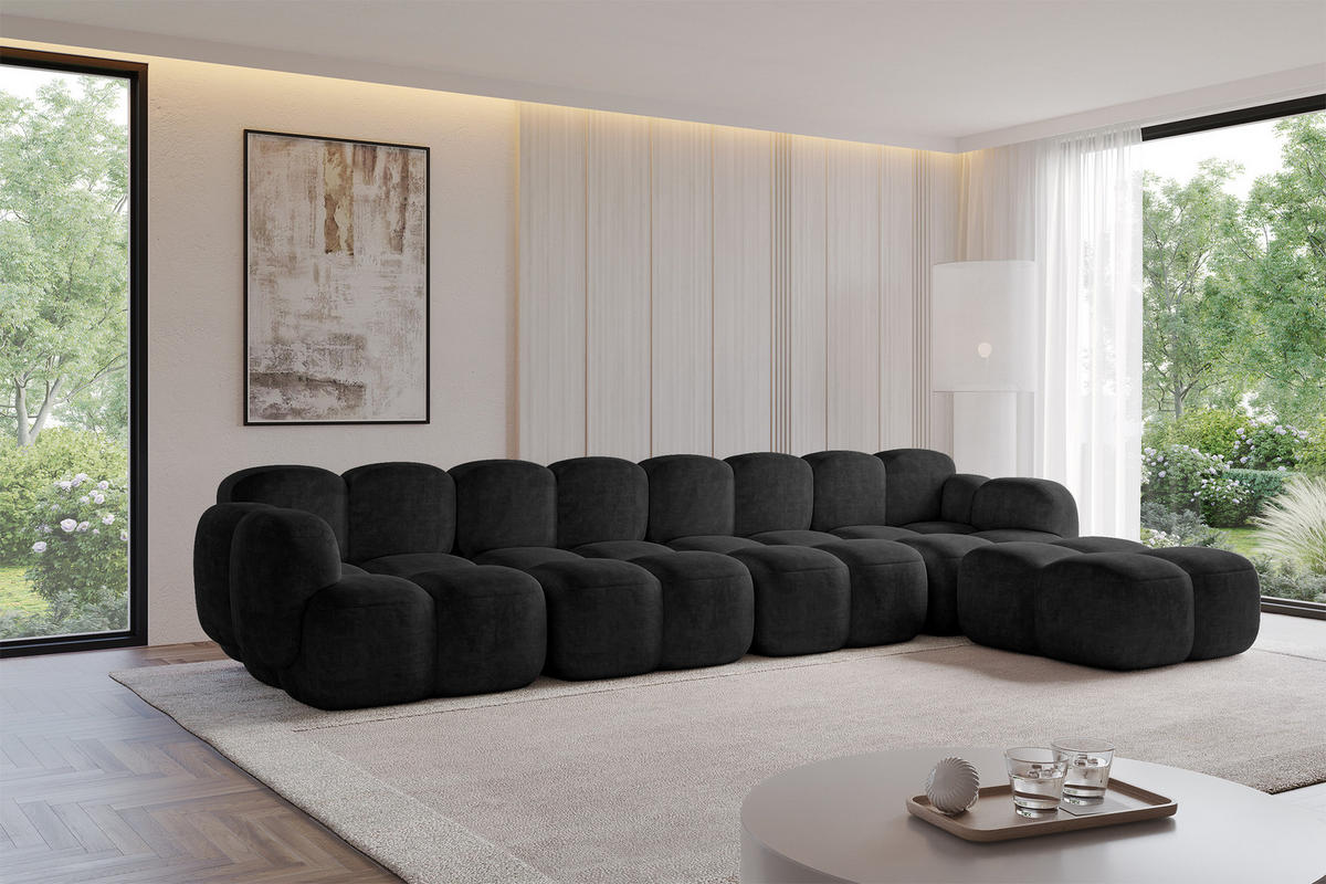 ECKSOFA modulares Sofa Rechts Miko-L3 390x205x75 Schwarz Velours - Schwarz, Holzwerkstoff/Kunststoff (390/205cm) - ALTDECOR