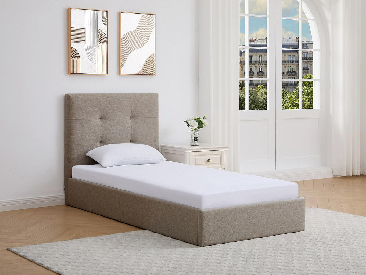 BETT mit Bettkasten - 1 Person - Stoff - Taupe - Taupe, Textil (90/190cm) - Vente-Unique