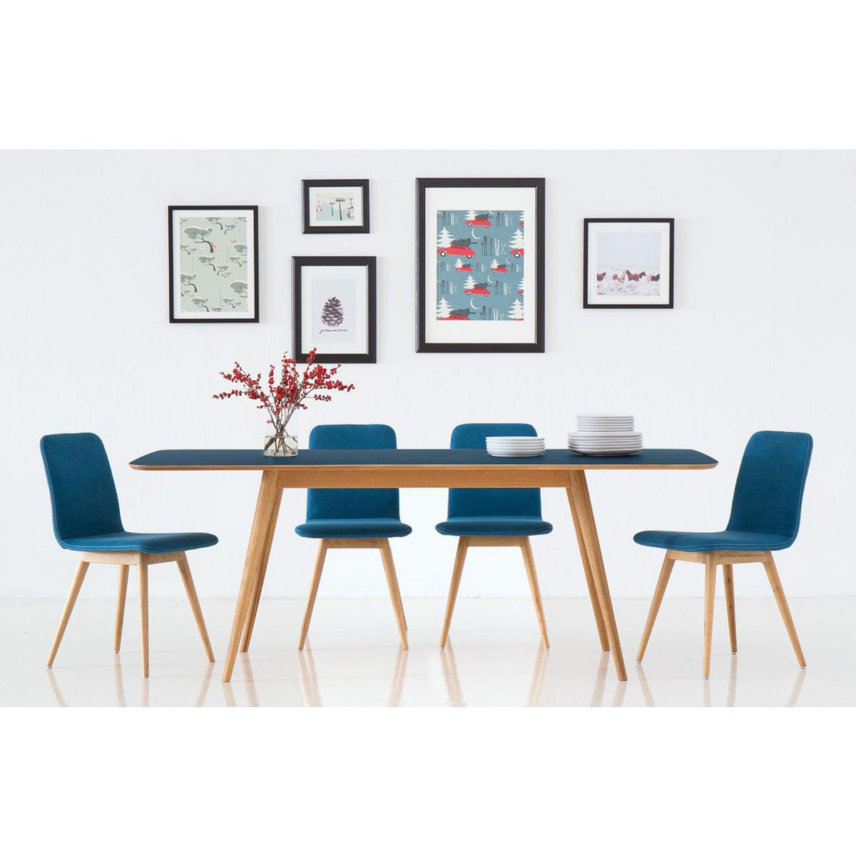 ESSTISCH - Eiche teilmassiv / Linoleum - Petrol/Eiche Artisan, Holz/Holzwerkstoff (90/180/75cm) - home24