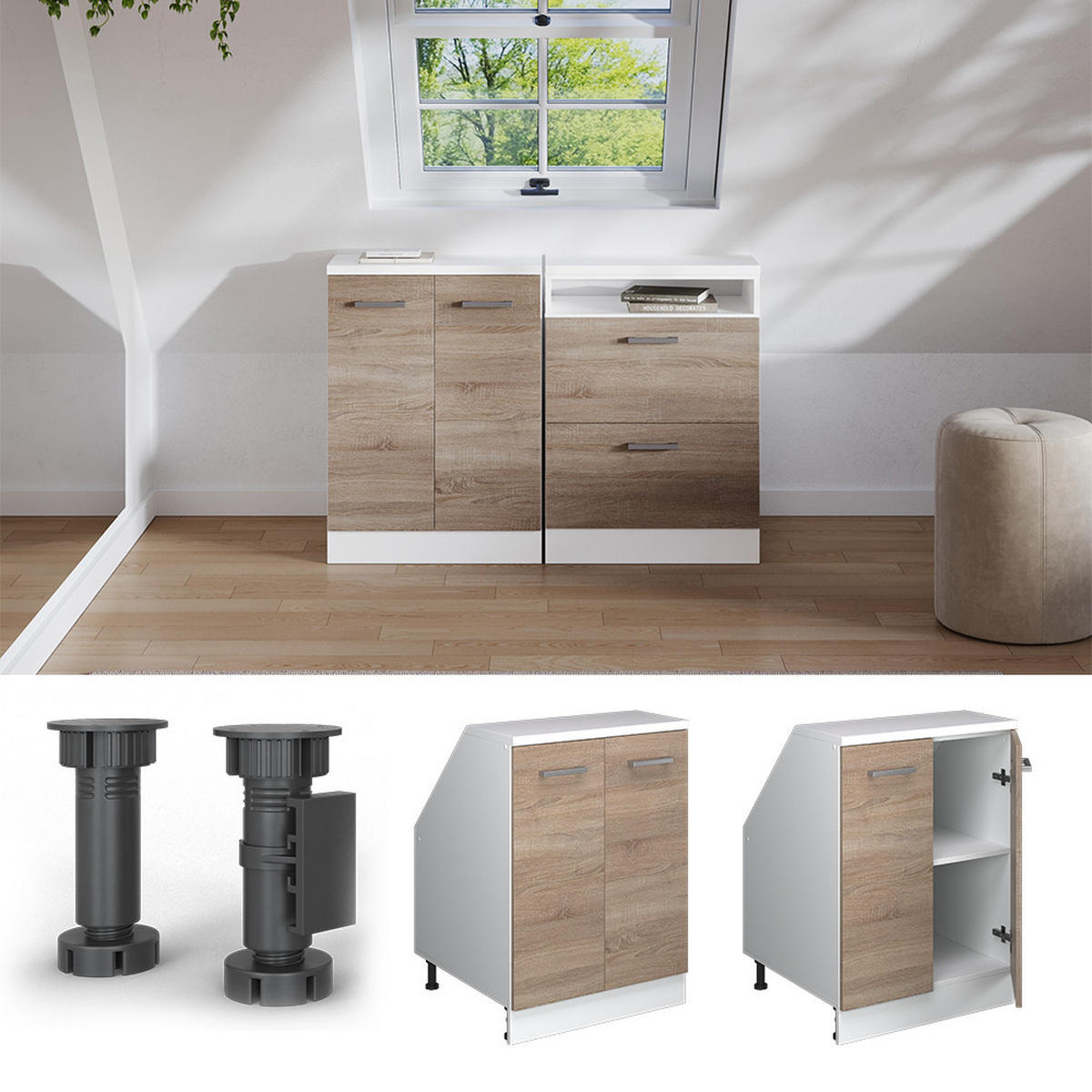ŠIKMÁ SKRIŇA Rion Sonoma 60 x 81.6 cm s 2 dverami, korpus skrine hĺbka 60 cm - biela/dub sonoma, kompozitné drevo (60/83.8/60cm) - Vicco