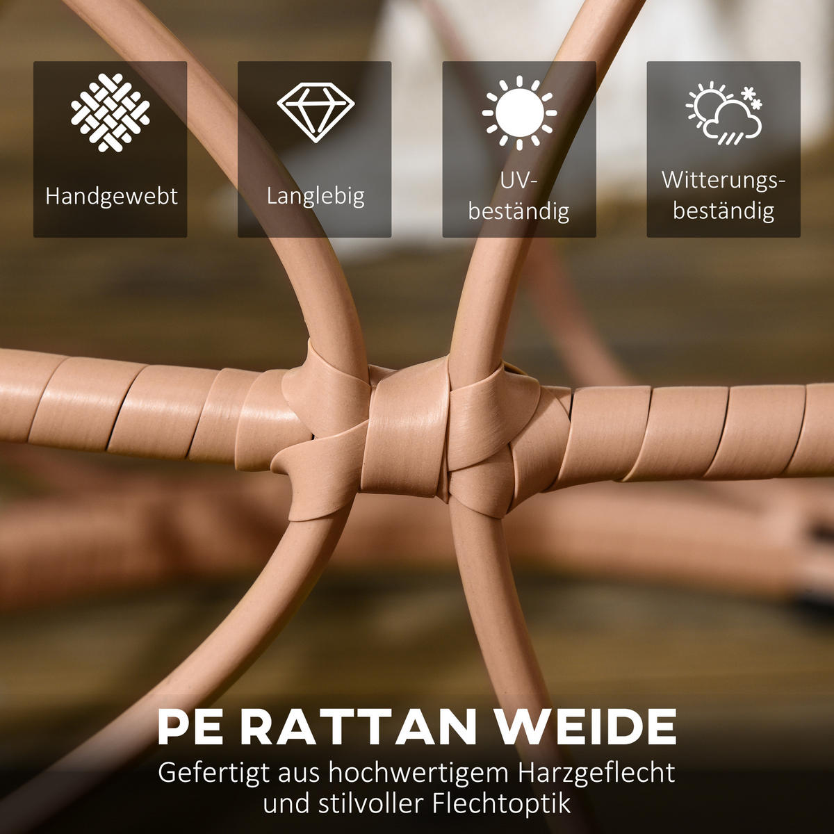 BEISTELLTISCH 2er- Set , für Garten, Balkon, Khaki - Naturfarben, Kunststoff (55/55/51cm) - Outsunny