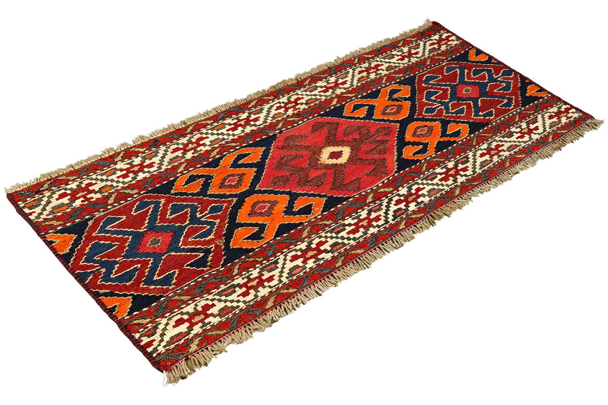 HANDWEBTEPPICH Sumak Shahsavan Blau 52/107 cm Schurwolle - Blau, Textil (107/52cm) - Looma