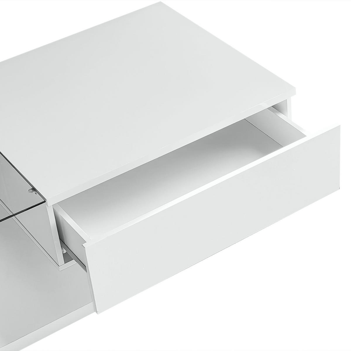 COUCHTISCH 105/55/32,5 cm hochglänzend weiß mit Glasplatte und LED-Beleuchtung - Weiß, Holzwerkstoff (105/55/32.5cm) - OKWISH