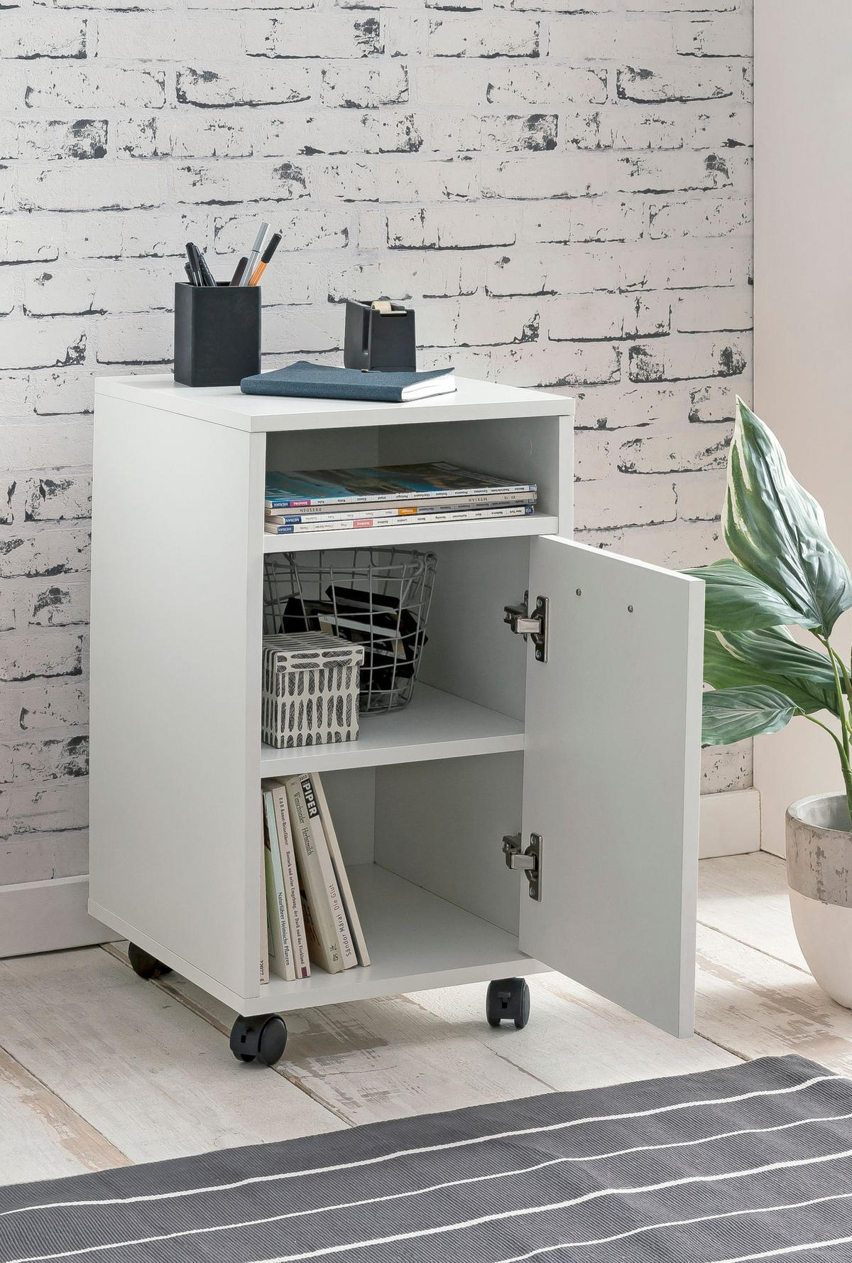 ROLLCONTAINER 2 Türfächer Ablage Rollen Mit Bremsen OSSOLA, Weiß 33x38x60 cm - Schwarz/Weiß, Holz/Kunststoff (33/60/38cm) - KADIMA DESIGN