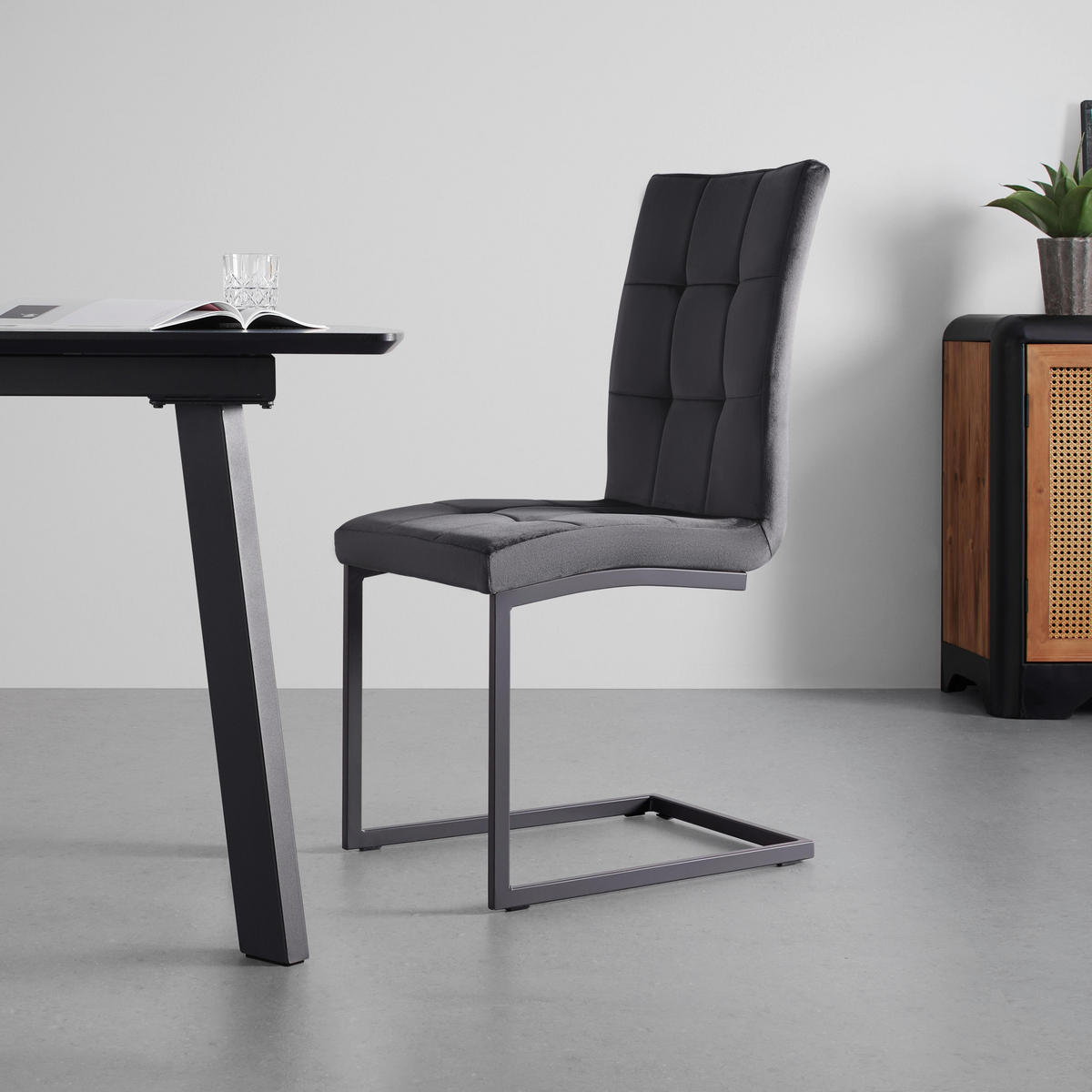 SCHWINGSTUHL-SET Mela Dunkelgrau Samt - Dunkelgrau, Metall (44/95/60cm) - Bessagi Home