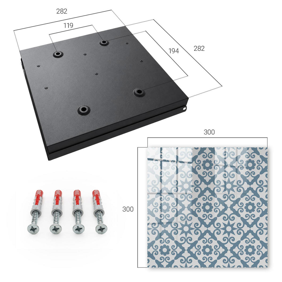 SCHLÜSSELBOX Schwarz 30x30 cm- Türöffnung nach rechts - Geometrische Eleganz - Grau, Metall (30/30/5cm) - TULUP