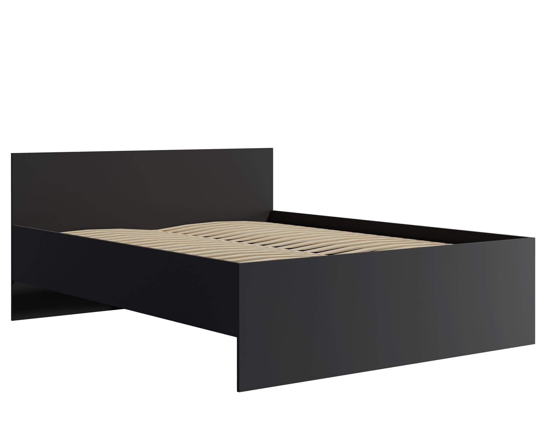 BETT Maxivo Schwarz, mit hohem Kopfteil und Holzrahmen - Schwarz, Holzwerkstoff (160/200cm) - Bettso