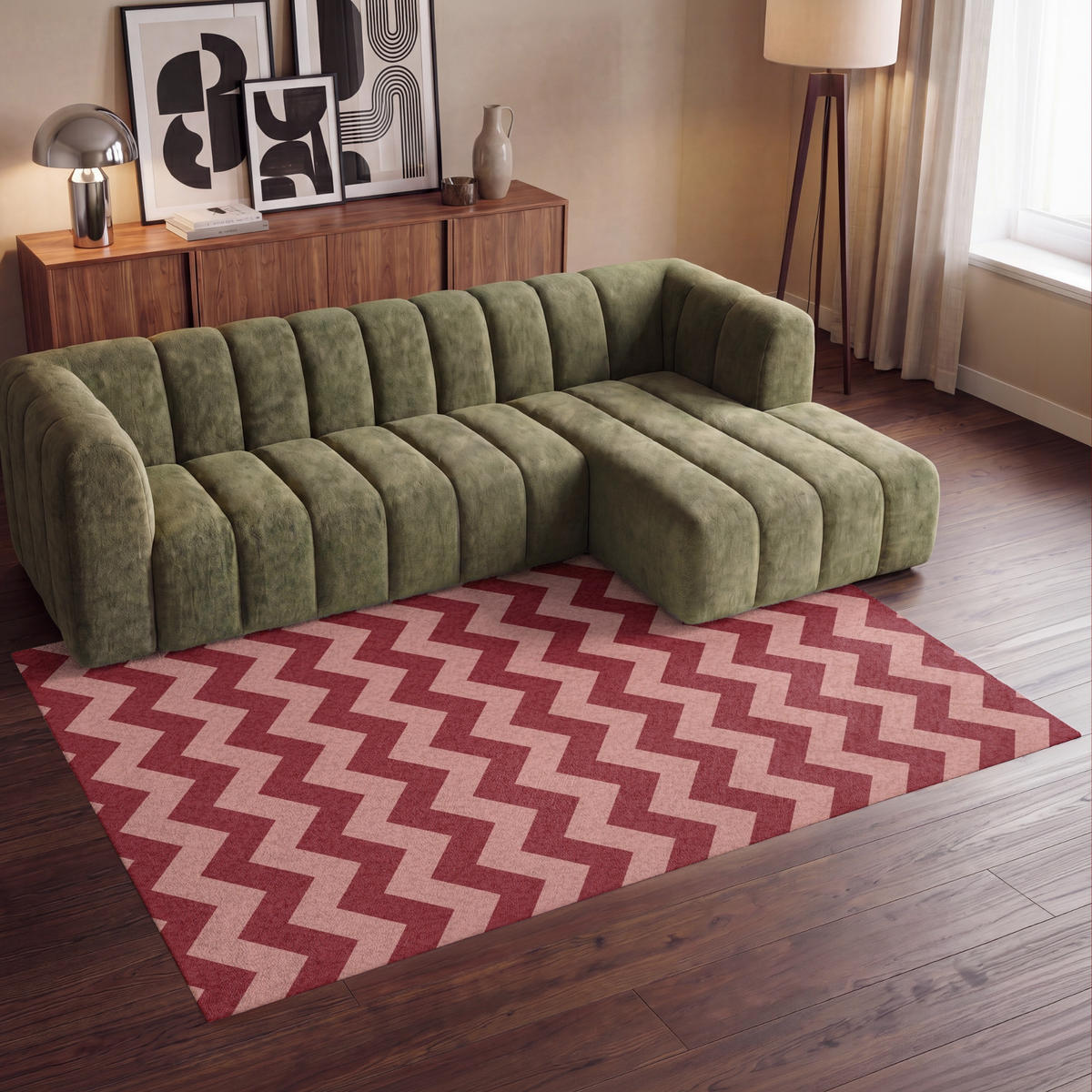 KOBERCE - Cikcak - Pruhy - Vzor - Červená - 230x150 cm - červená, textil/plast (230/0.4cm) - OnlyWow