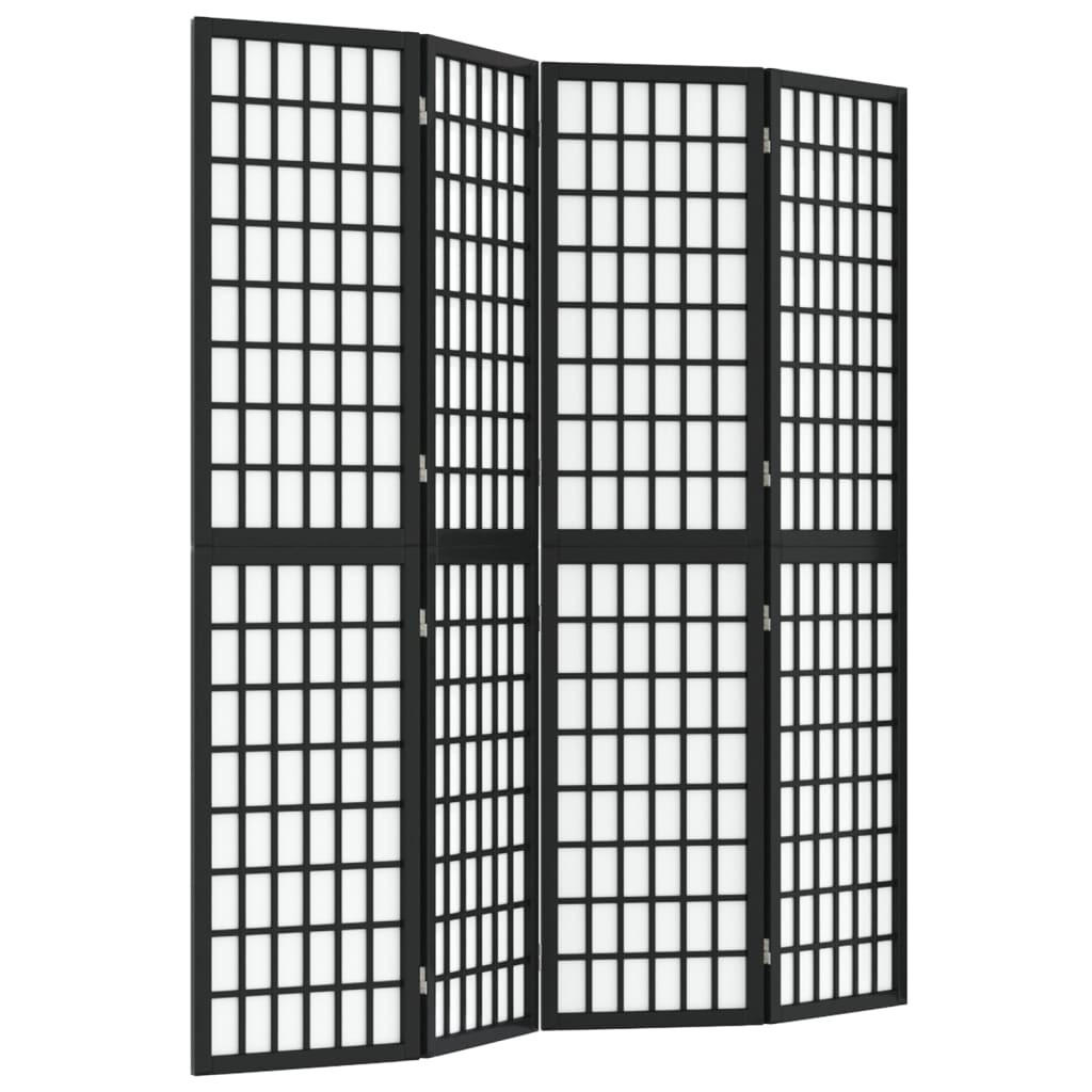 PARAVENT 4-teilig Japanischer Stil Faltbar 160/170 Cm Schwarz - Schwarz, Holz (160/170/0.1cm) - vidaXL