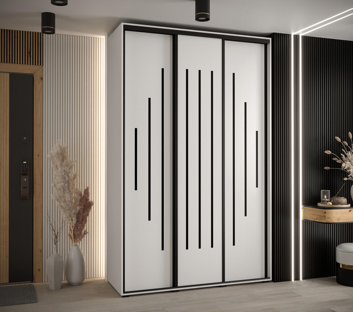 SCHWEBETÜRENSCHRANK 235,2/160/45 3-türig - Schwarz/Weiß, Holz/Metall (160/235/45cm) - Abiks Möbel