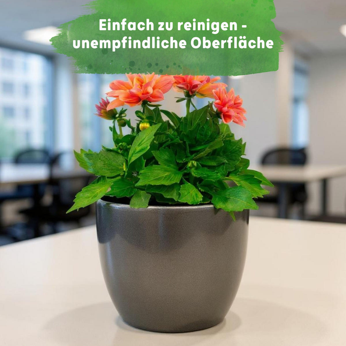 BLUMENTOPF Sylt Keramik rund glänzend Dunkelsilber Metallic 11/9 cm - Silberfarben, Keramik (9.5cm) - LENI