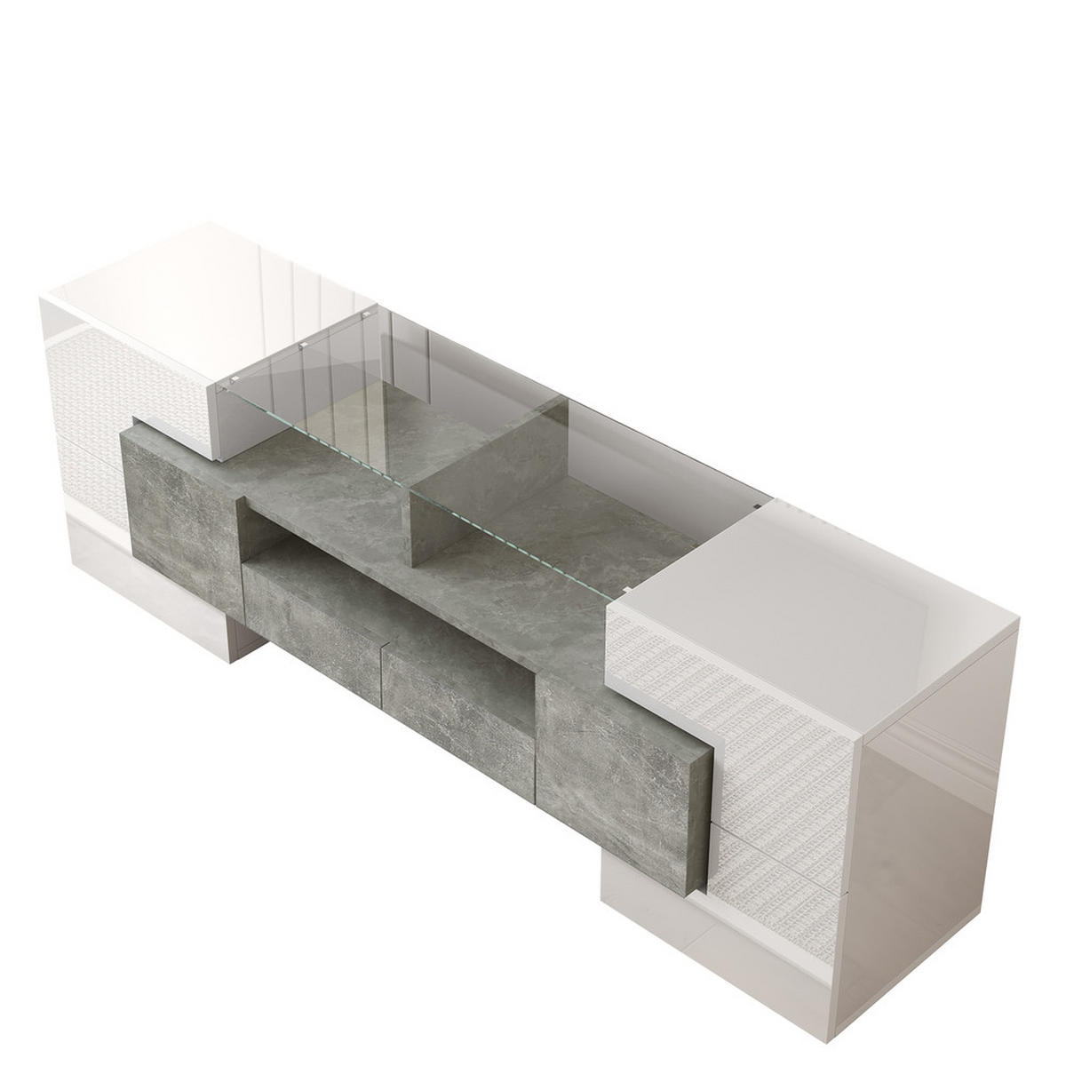 TV-SCHRANK Lowboard Hochglanz Weiß 145cm LED-Beleuchtung Modern - Weiß, Holz (38/35/53.59cm) - FLIEKS