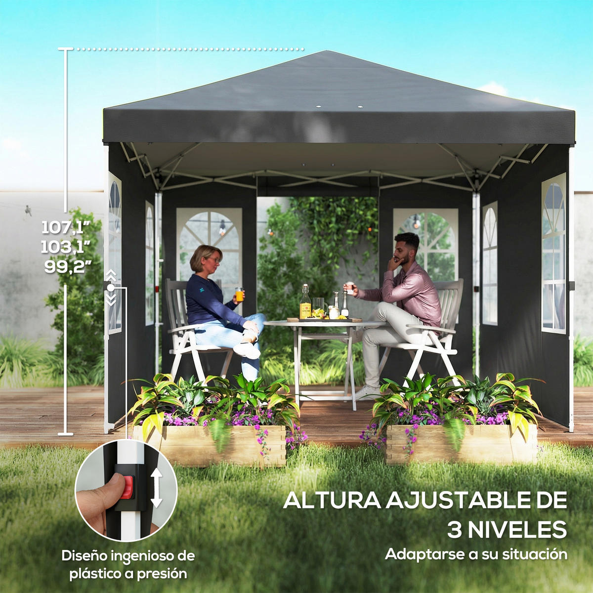 POP-UP-FALTZELT, 3×3m, dunkelgrau - Grau, Textil (293/272/293cm) - Vallsero