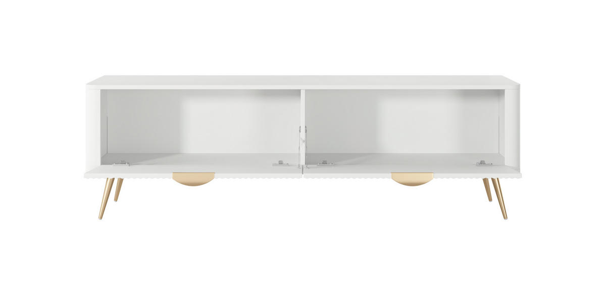 TV Schrank 163 cm Brando auf Beinen, 2 Türen, Weiß - Goldfarben/Weiß, Holz/Metall (163/51/38cm) - Emporius